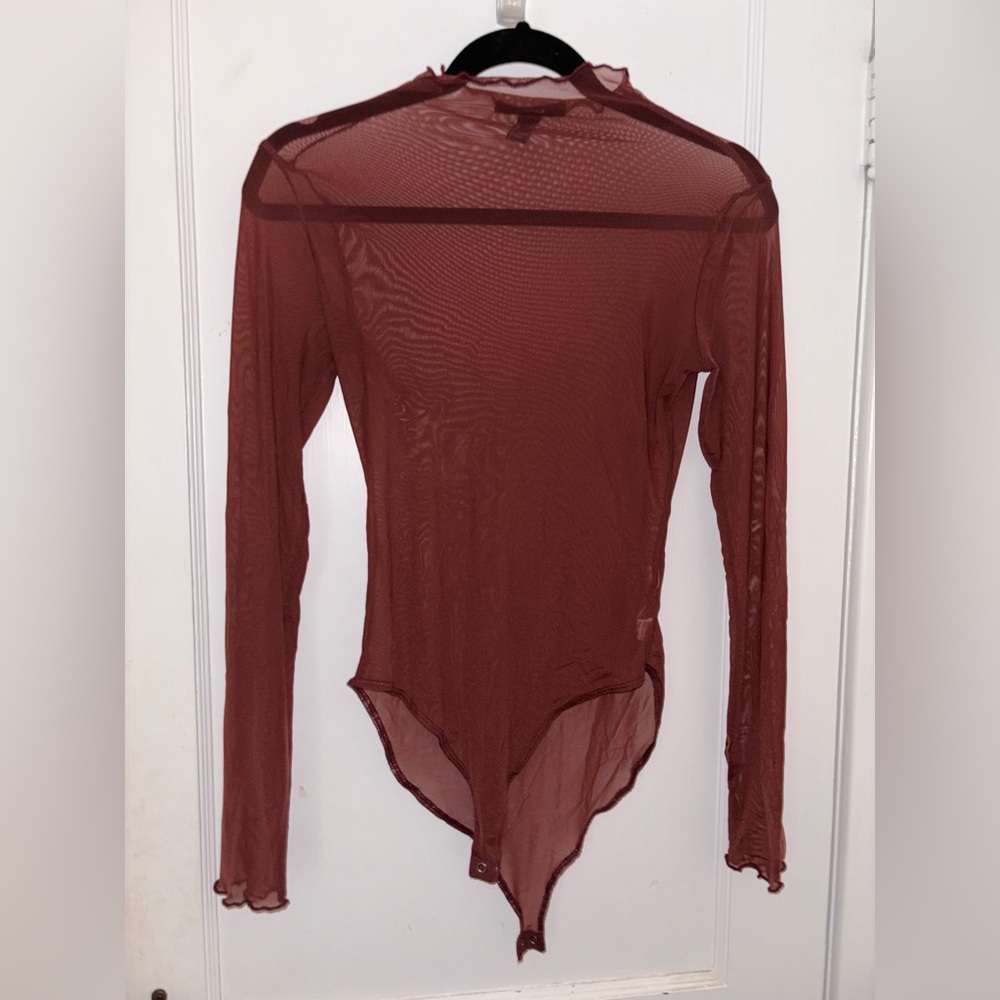 Forever 21 Sheer Long Sleeve Bodysuit - Brown